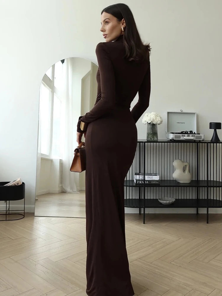 Turtleneck Thigh High Split Maxi Dress