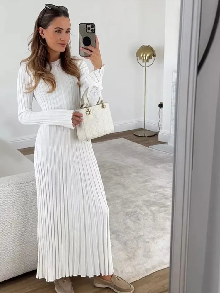 Pleated Knitted Maxi Dress