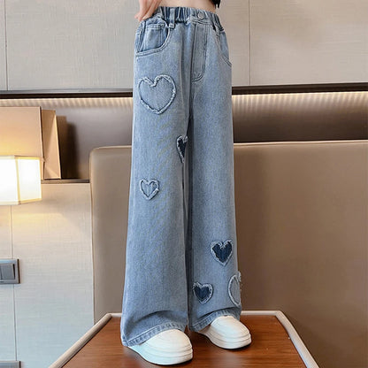 Girls Denim Wide Leg Pants