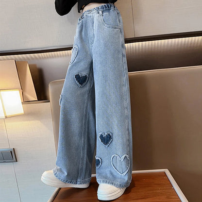 Girls Denim Wide Leg Pants