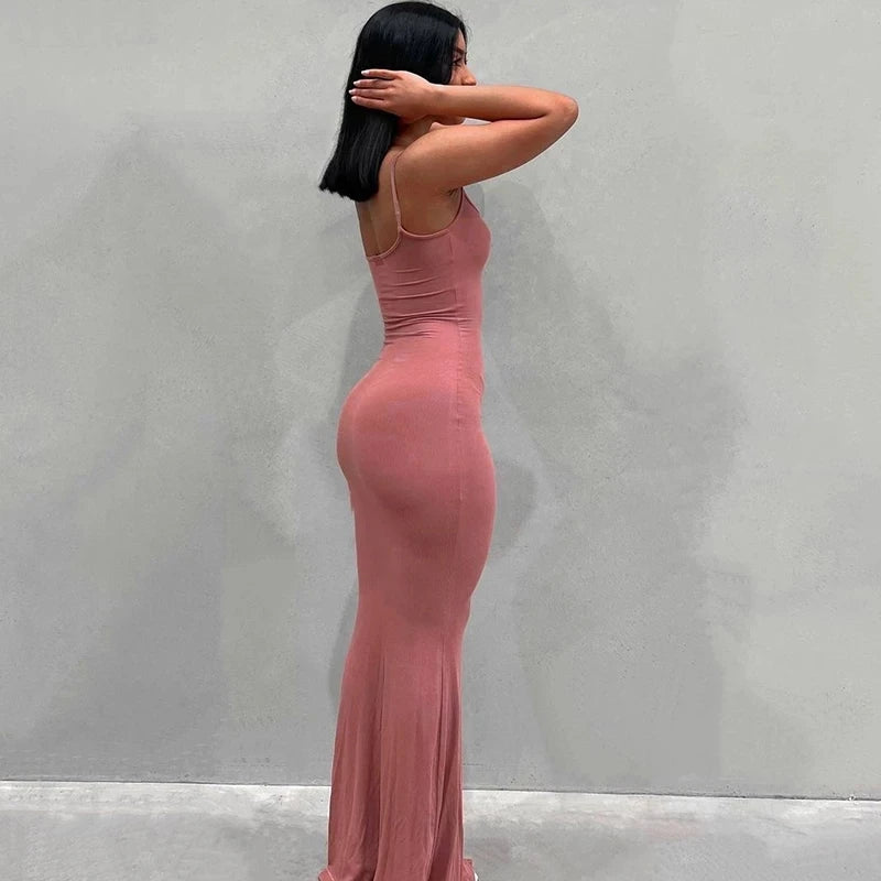 Satin Slip Sleeveless Backless Maxi Dress