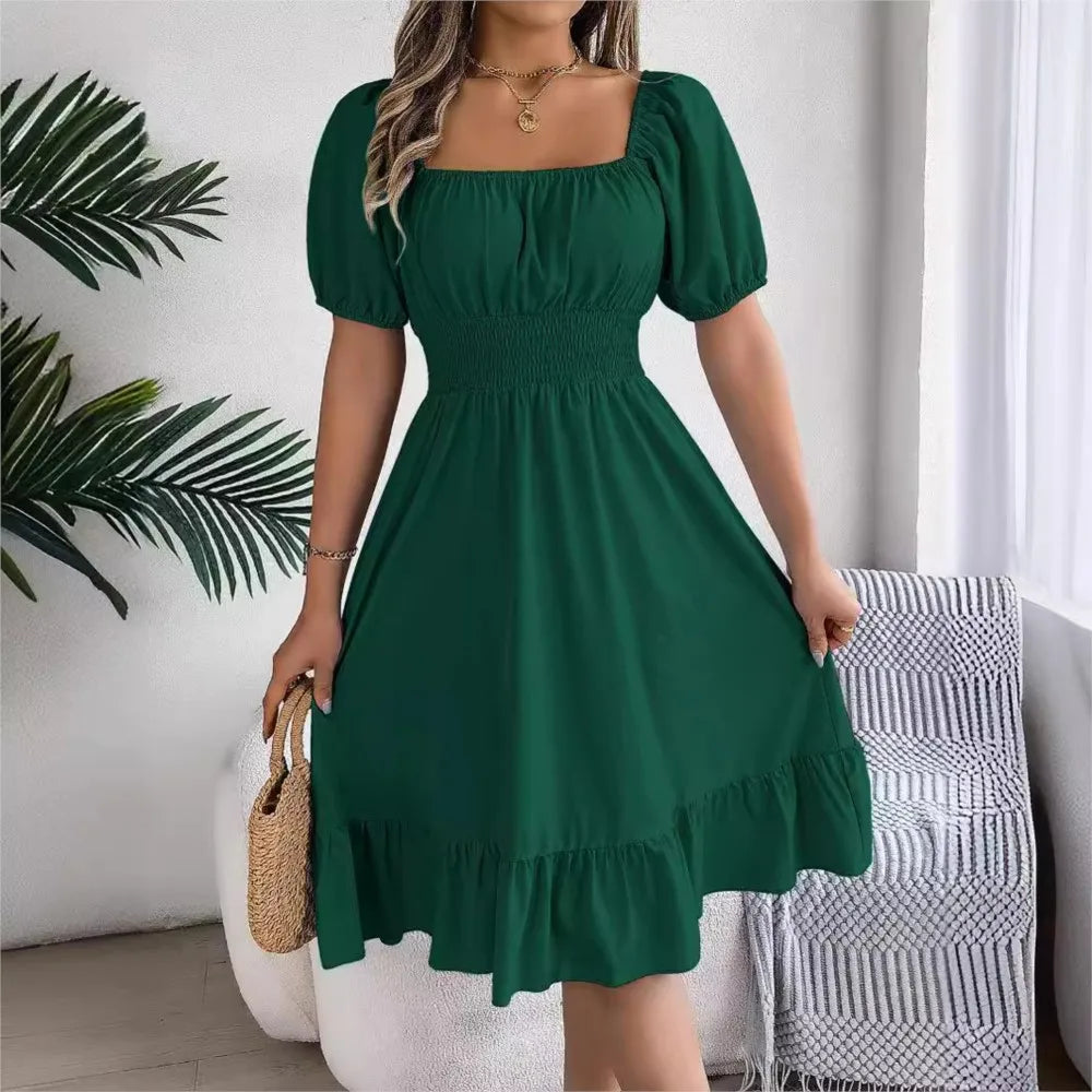 Women's Casual Square Neck Midi Dress