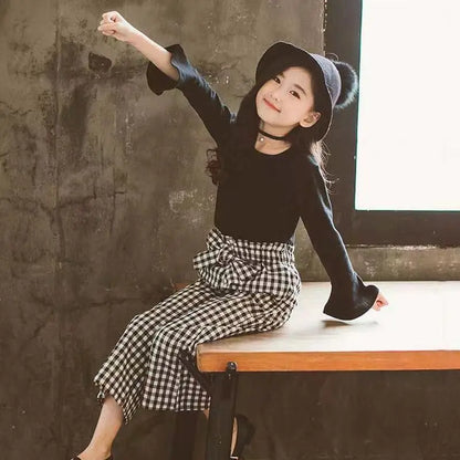 Girls Plaid Wide Leg Pants Set