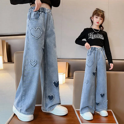 Girls Denim Wide Leg Pants