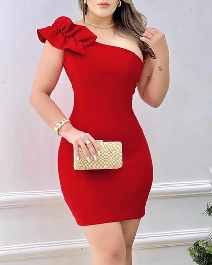 Red Appliqué Mini Party Dress