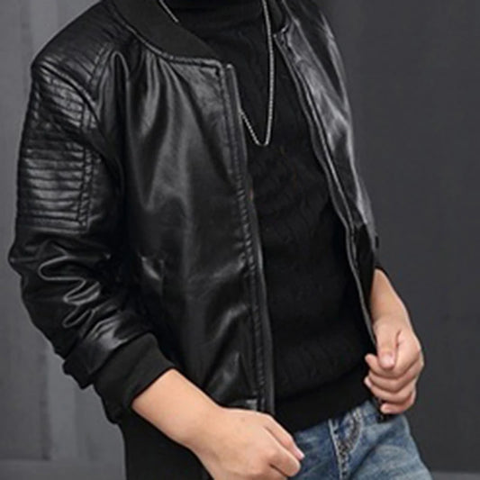 Boys Winter Cotton PU Leather Jacket