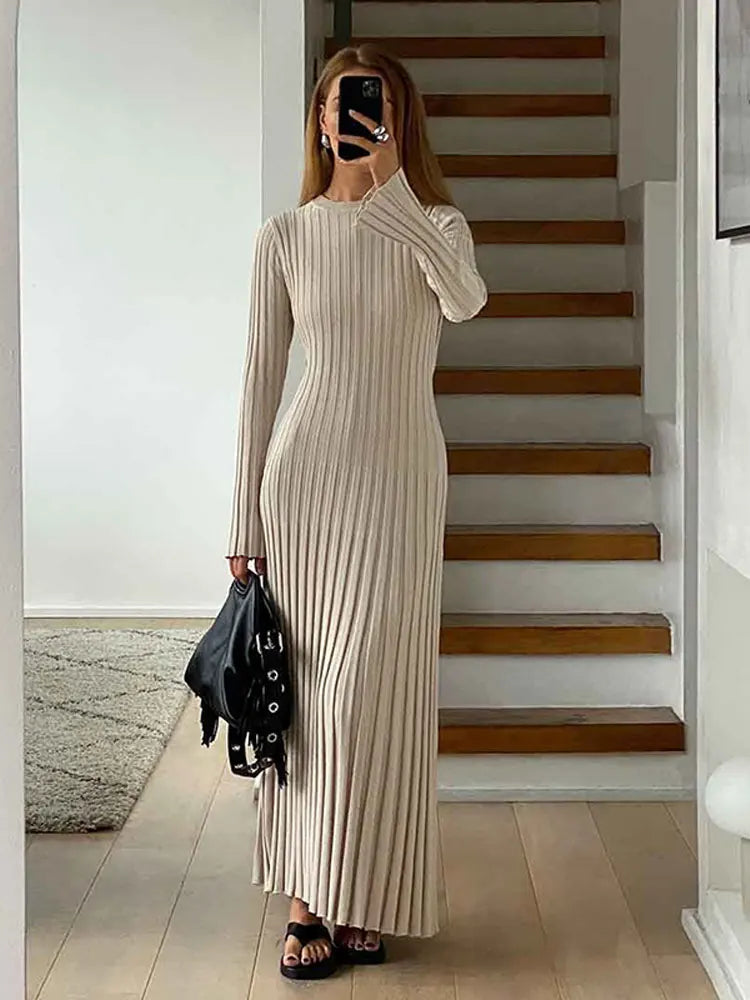 Pleated Knitted Maxi Dress