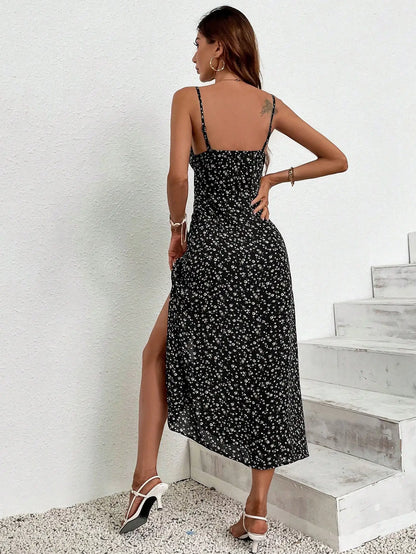 Sexy Floral Print Slit Cami Dress