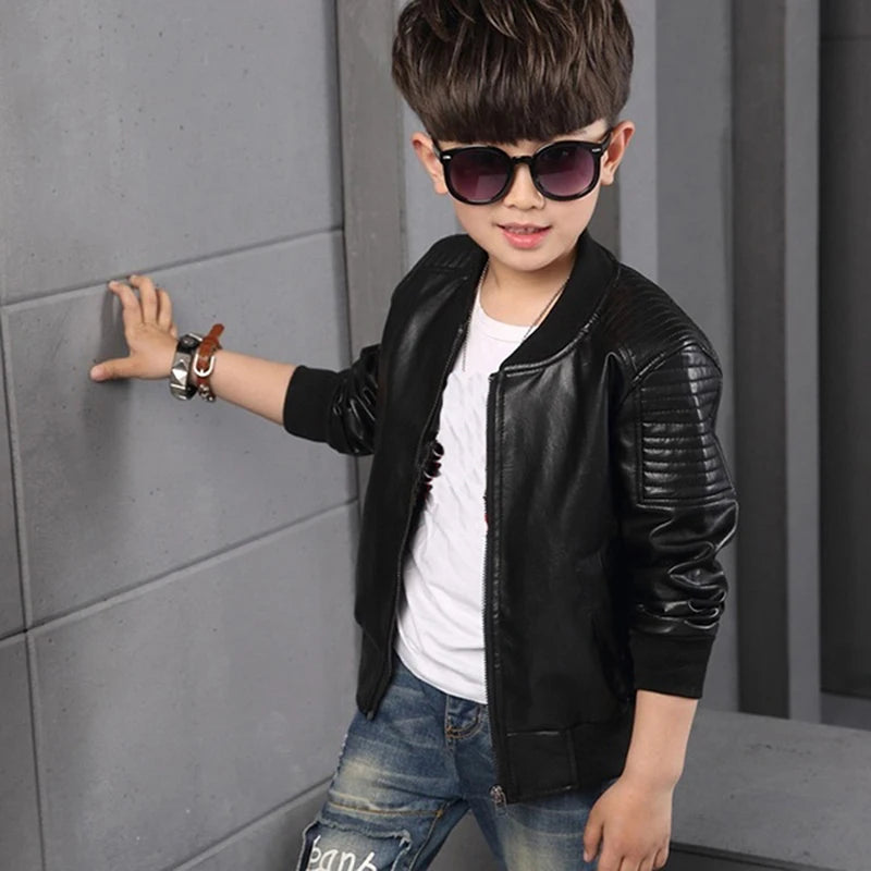 Boys Winter Cotton PU Leather Jacket