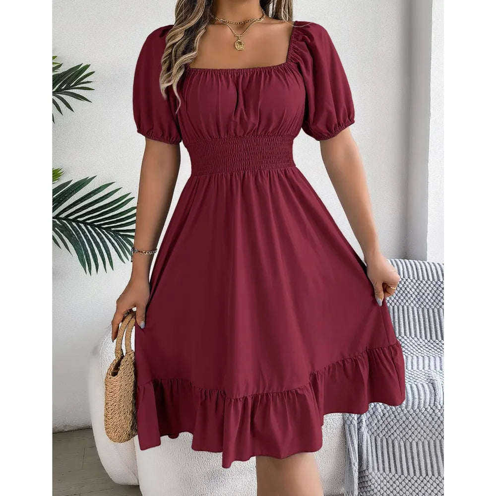 Women's Casual Square Neck Midi Dress